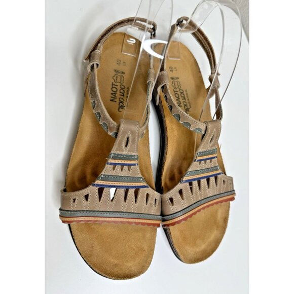 Naot Size 40 9 Leather Ankle Strap Sandals Odelia Tribal Design Beige - Picture 2 of 10